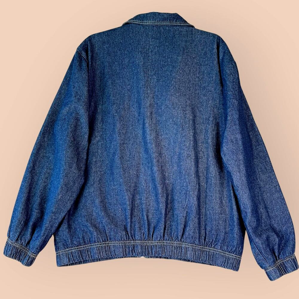 Scandia Woods Vintage 90s Mens L Full Zip Blue Denim Bomber Jacket Oversized - Picture 2 of 11